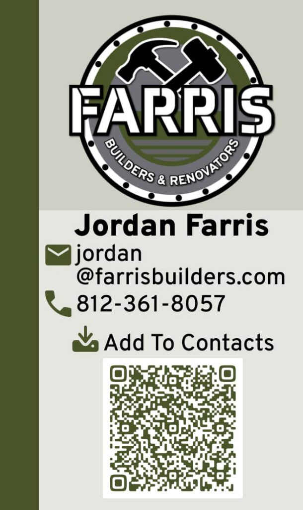 Business card for Jordan Farris, owner of Farris Builders & Renovators. 